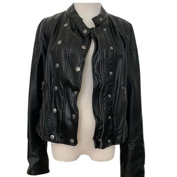 We The Free FP New Dawn Vegan Leather Black Removable Hood Motto Grunge Punk Jac - Picture 6 of 12